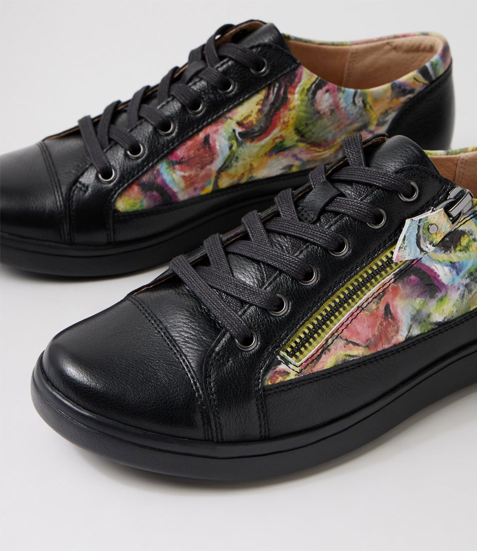 Duci Xf Black Fern Leather Embossed Sneakers