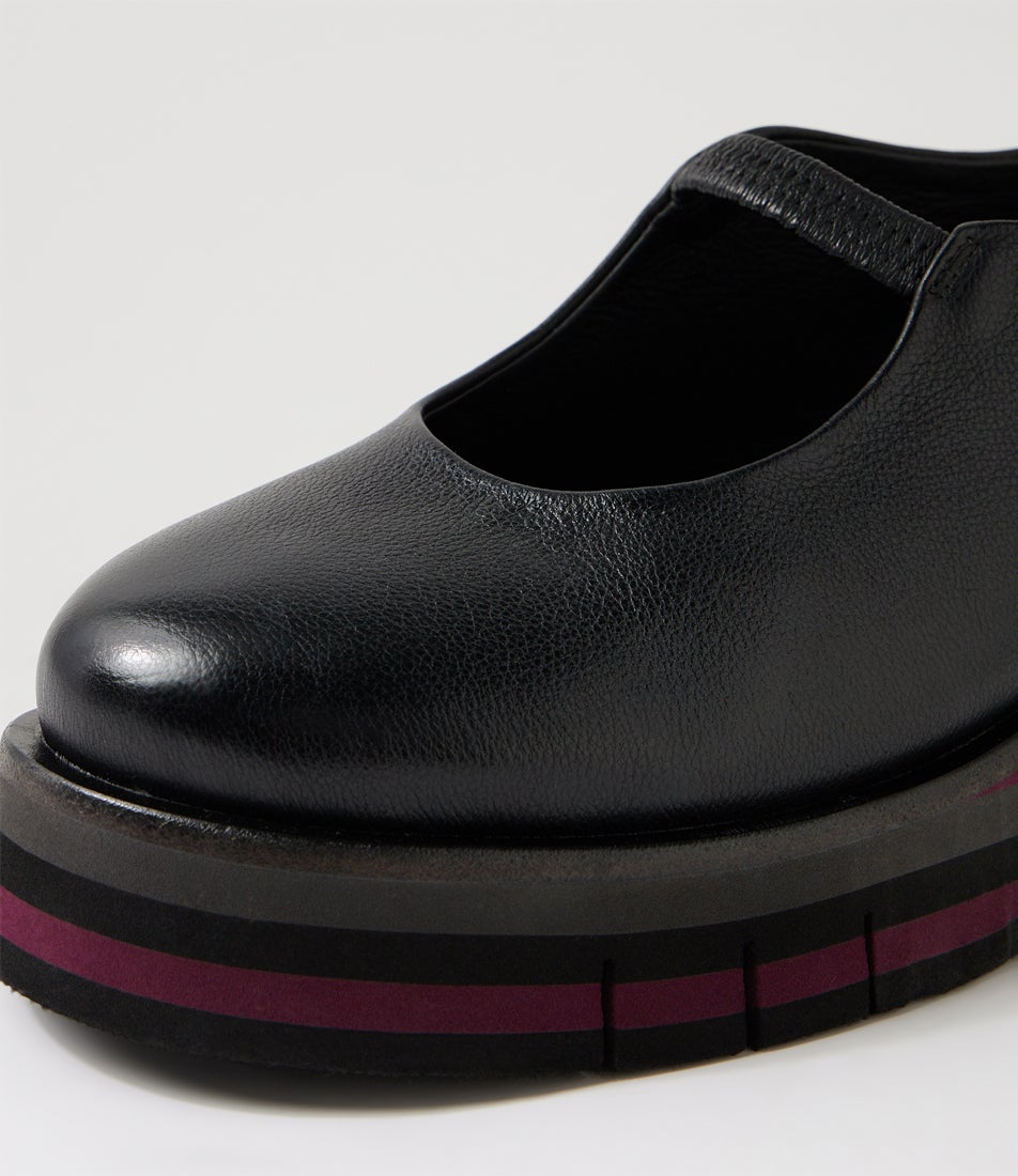 Gillamsy Black Grey Burgundy Multi Leather Flat Shoes