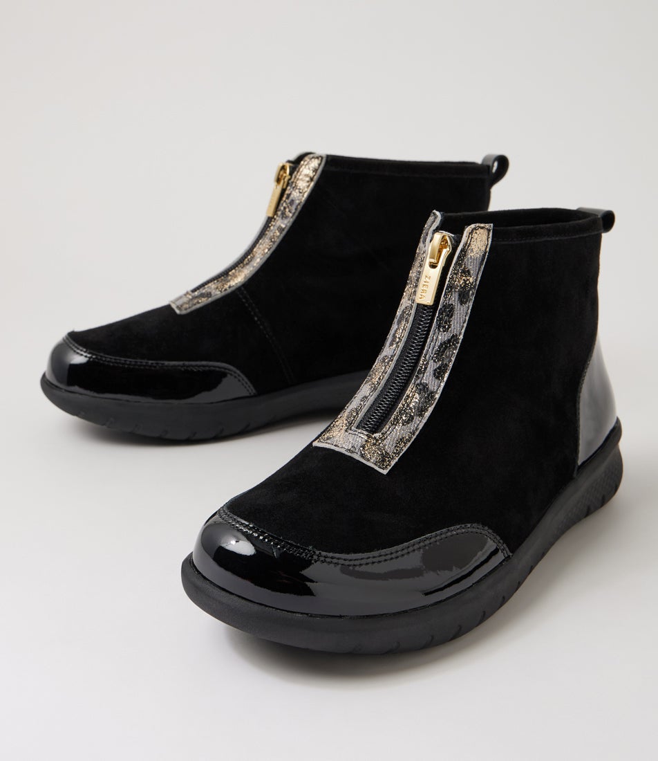 Saren Xf Black Slate Gold Leopard Leather Ankle Boots
