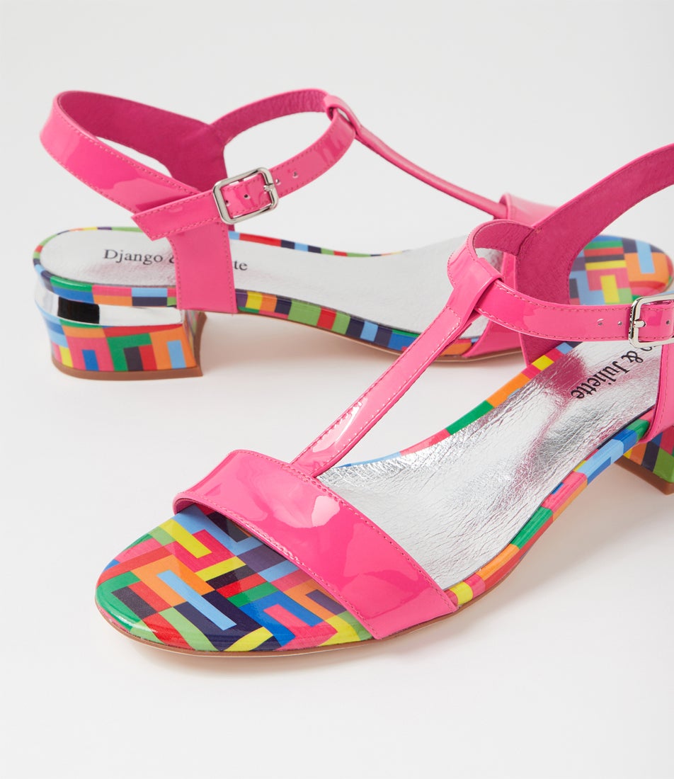 Taner Hot Pink Stripe Patent Leather Sandals