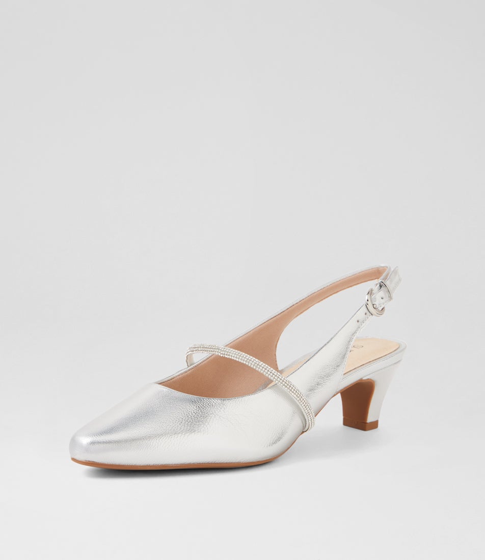 Lilium Silver Leather Jewels Heels