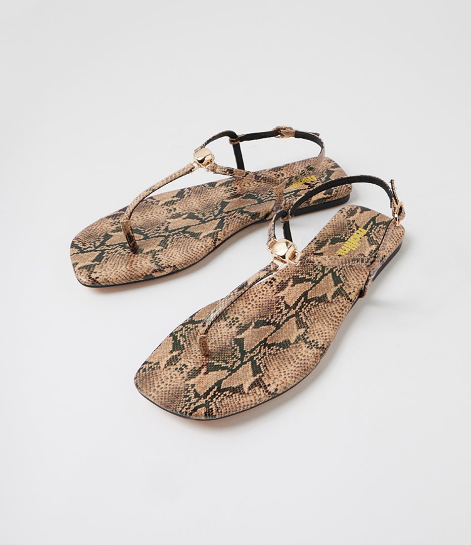 Remee Taupe Snake Leather Sandals