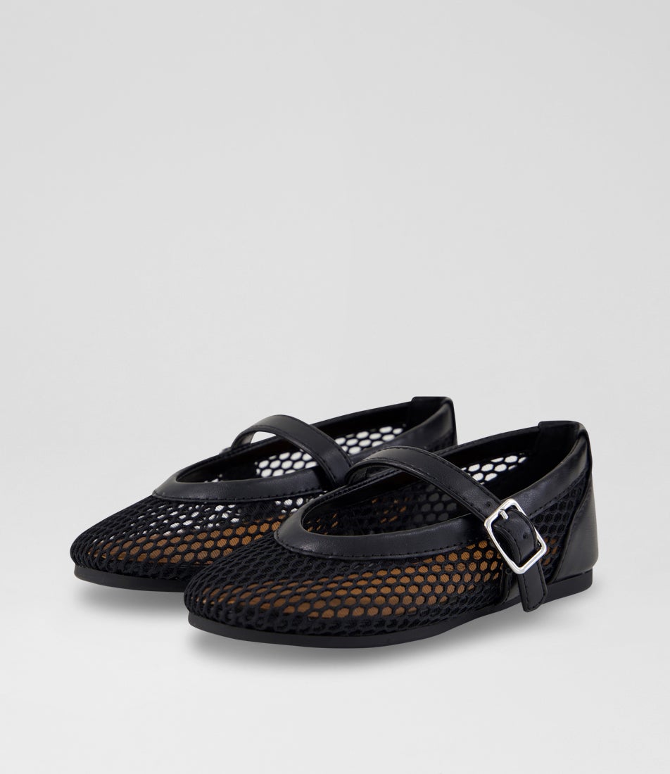 Evie Toddler Black Mesh Leather Flat Shoes