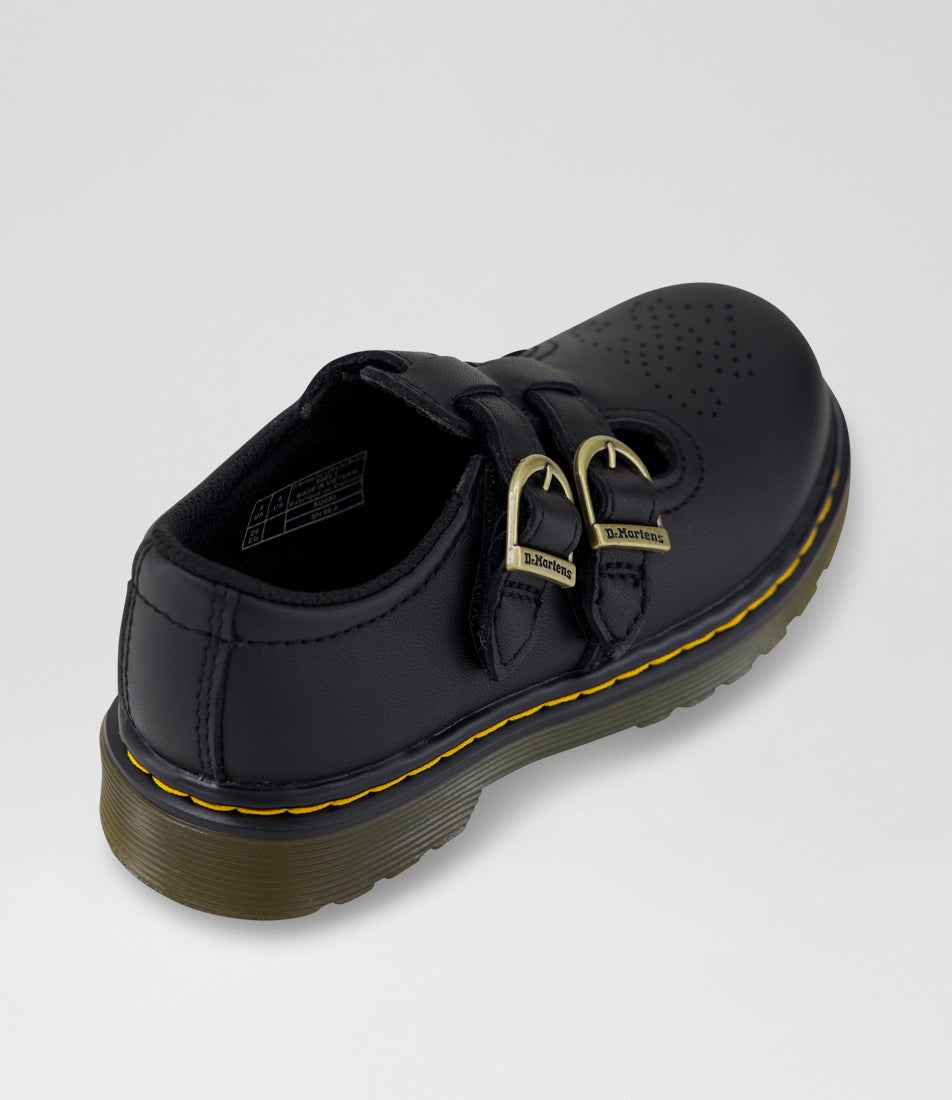 8065 Mary Jane Toddler Black Leather Buckle Flats