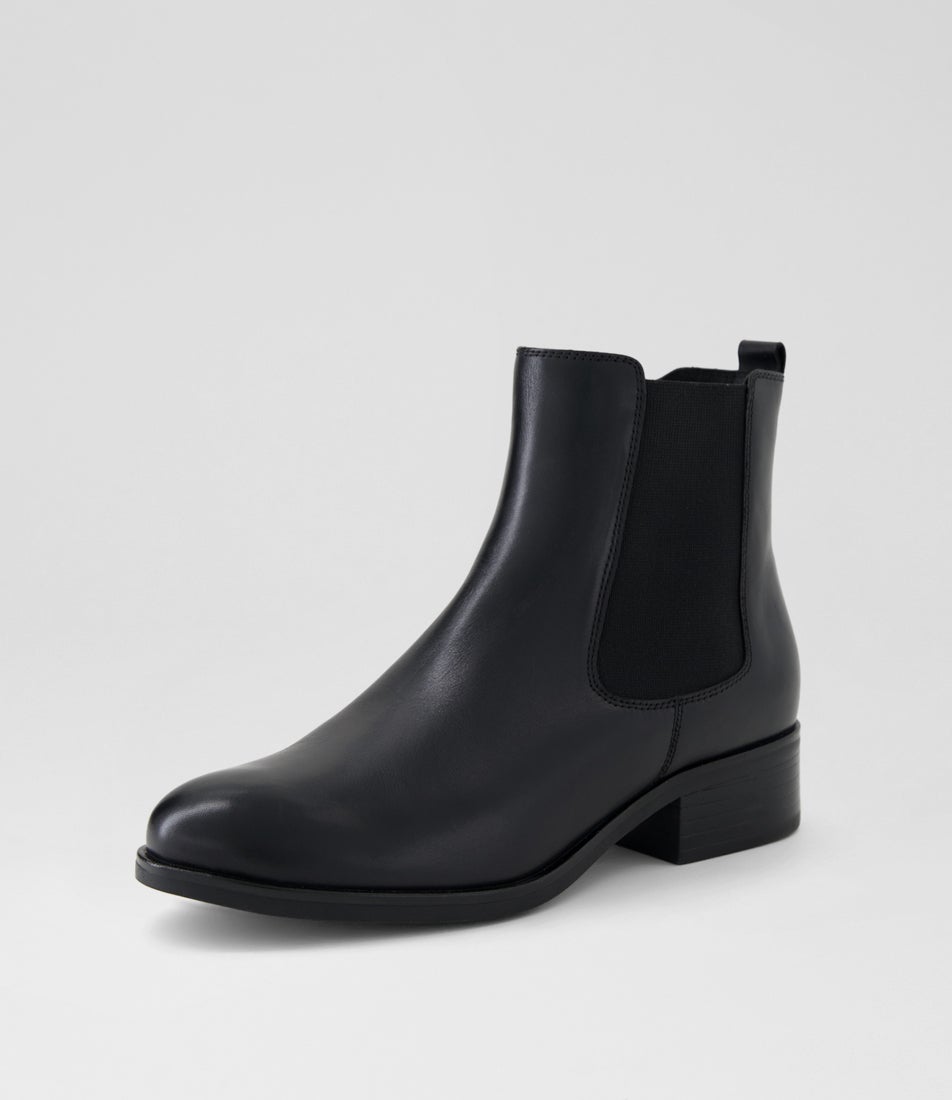 Elsies Black Burnished Leather Ankle Boots
