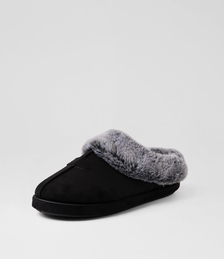 Snuggo Black Grey Microsuede Slippers
