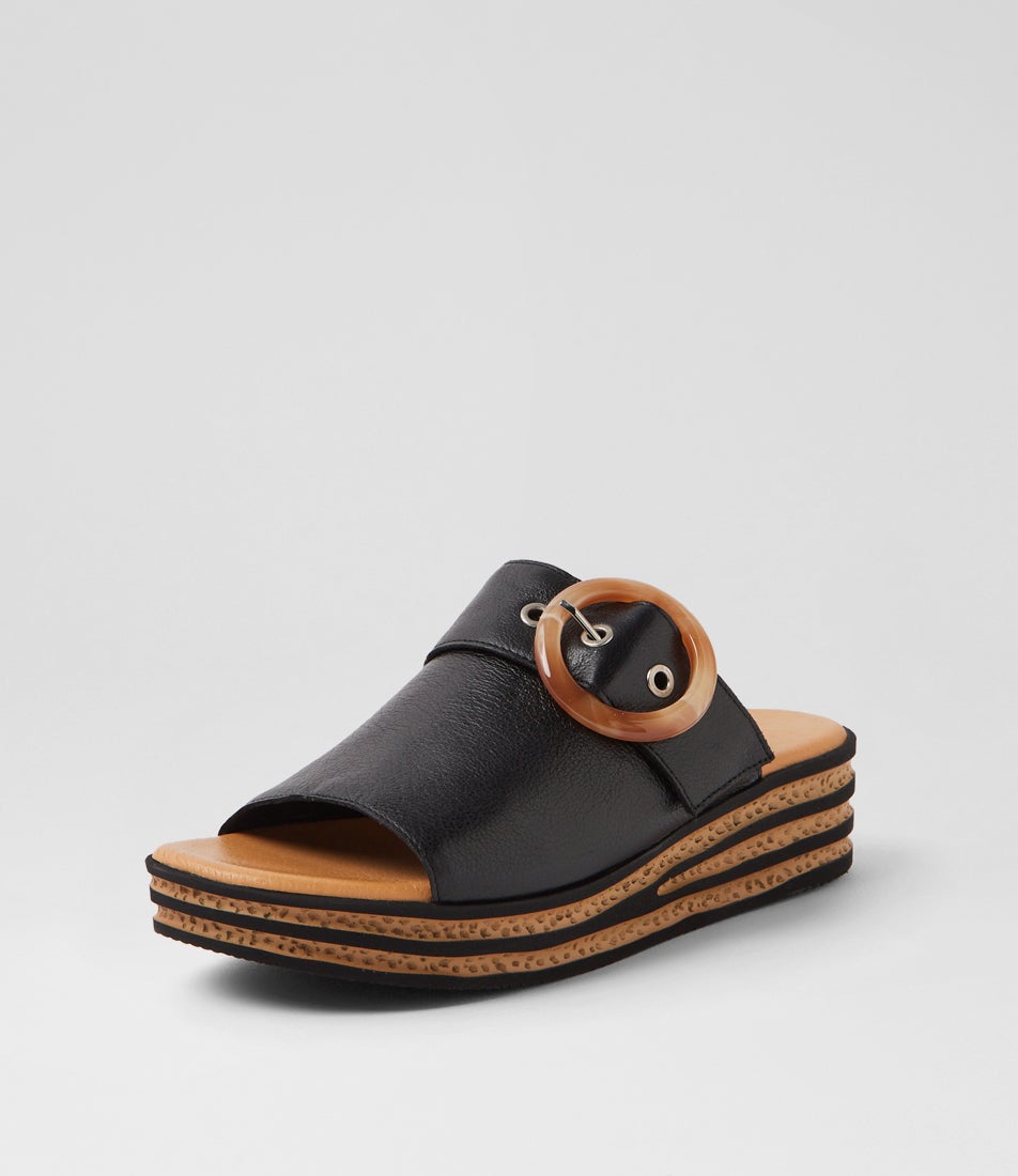 Cosmoso Black Leather Slides