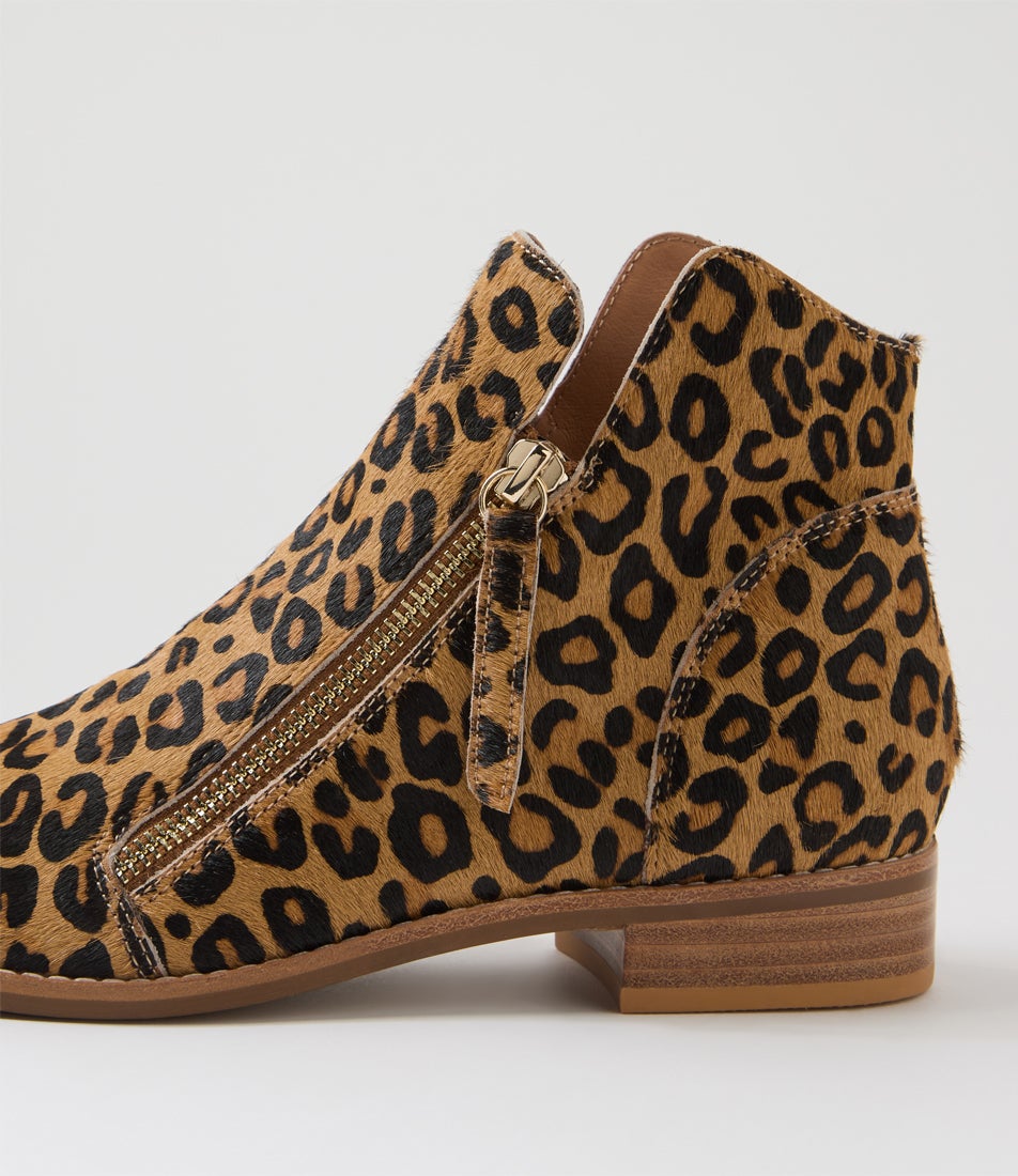 Norys Light Tan Leopard Pony Ankle Boots