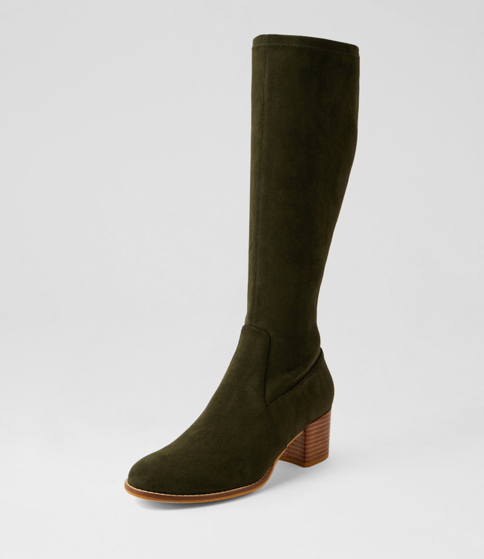 Mamoru Olive Stretch Microsuede Knee High Boots