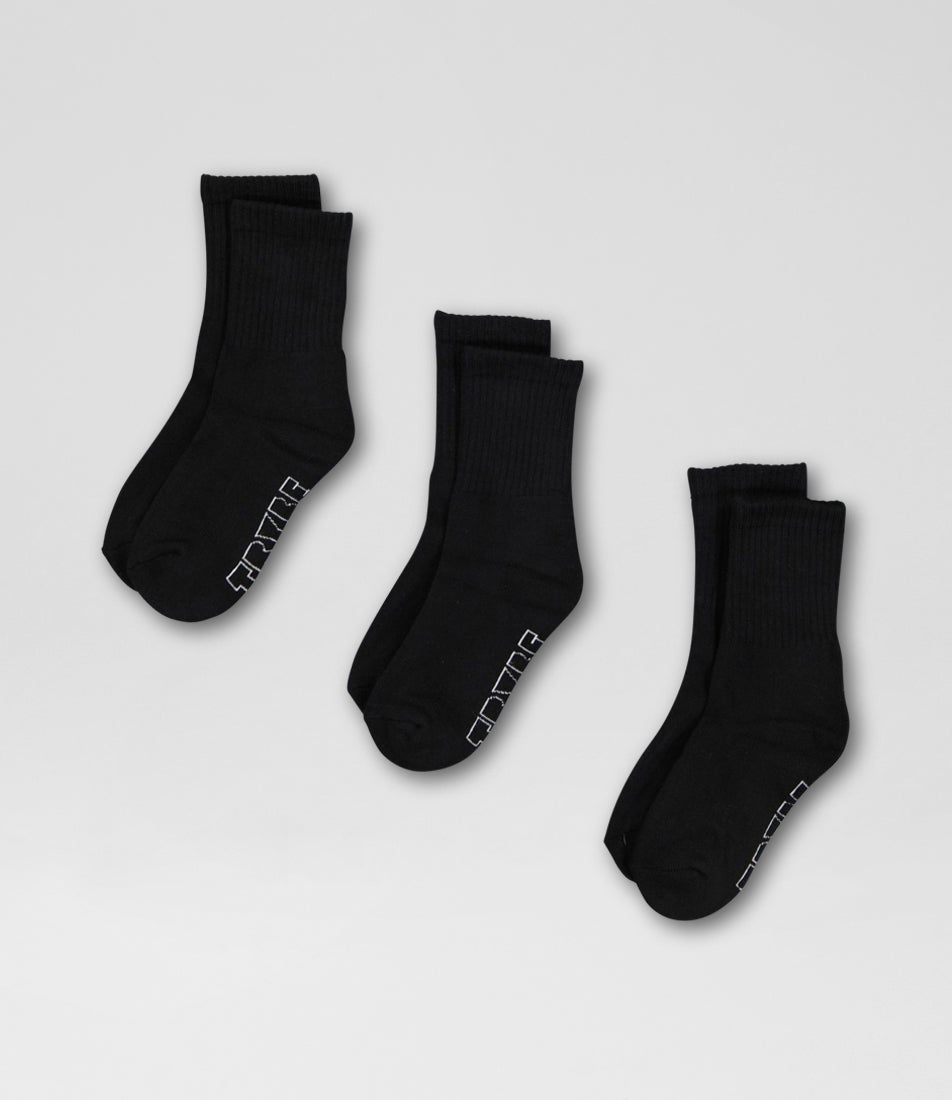 Core 3 Pack Crew Black Cotton Socks