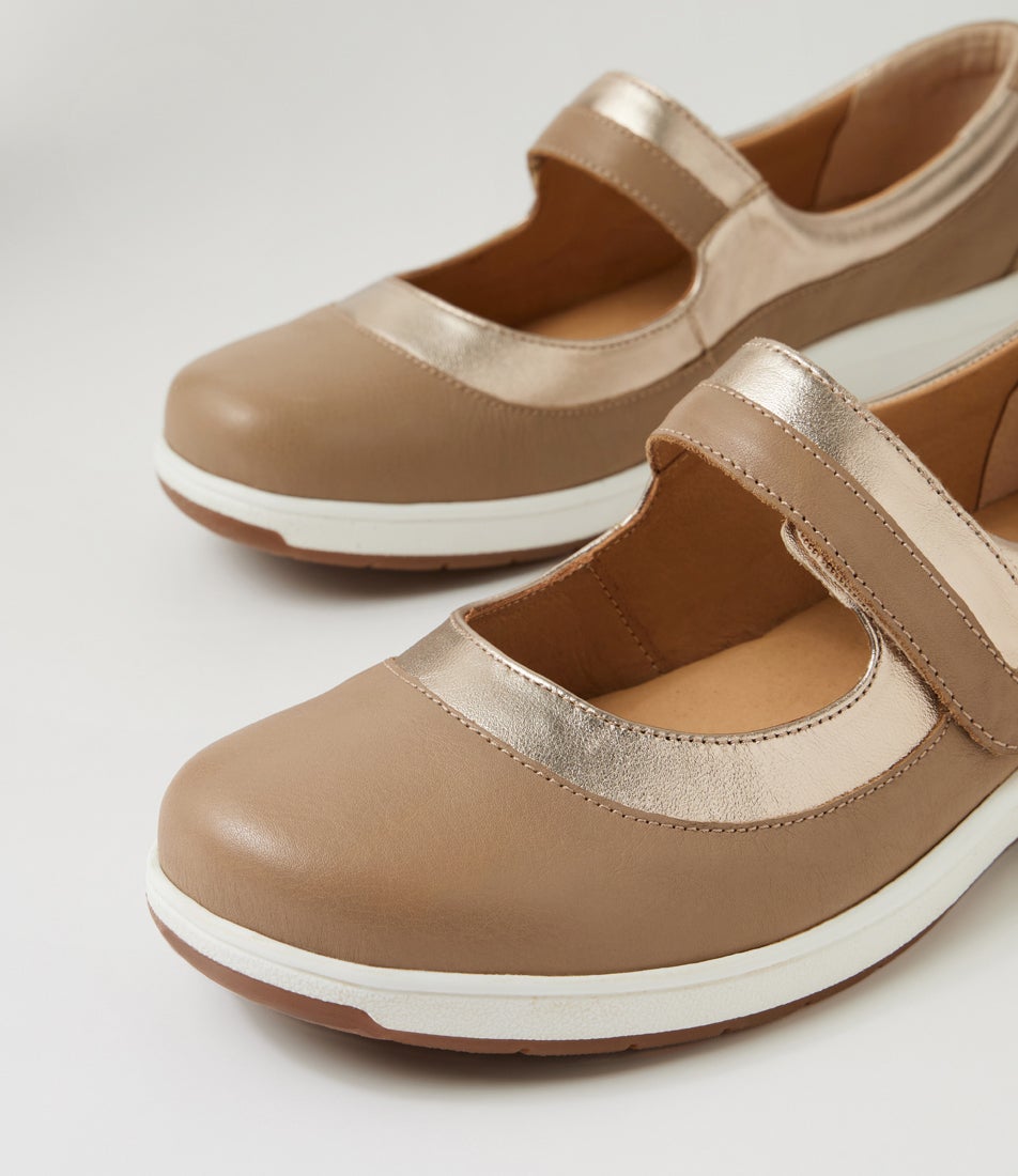 Arema D Light Taupe Champange Leather Flat Shoes