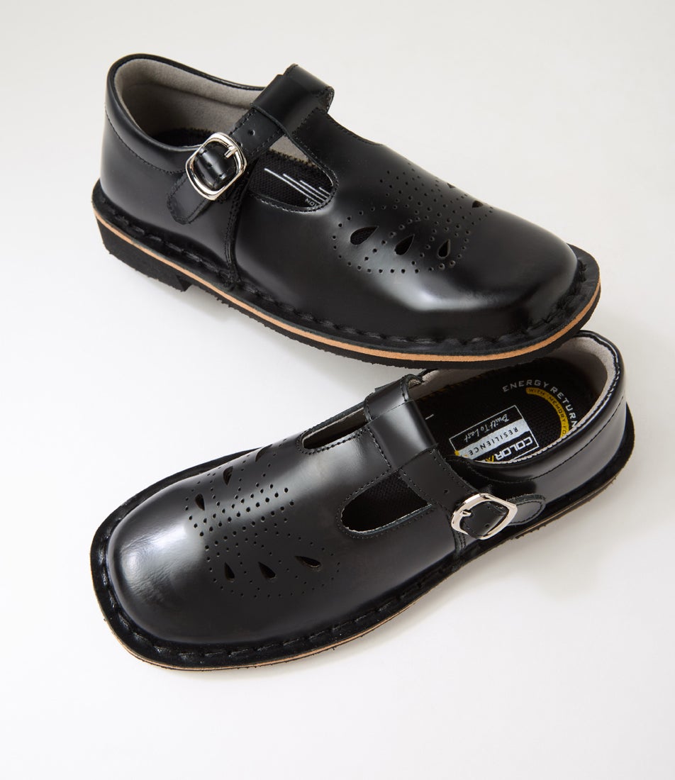 Elle Senior Black Leather Flat Shoes