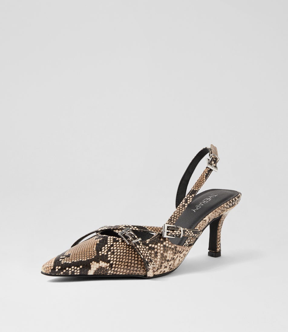 Juicy Taupe Snake Pu Pump Heels