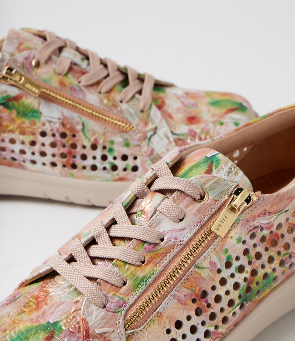 Shovo Xf Peach Almond Sole Embossed Leather Sneakers