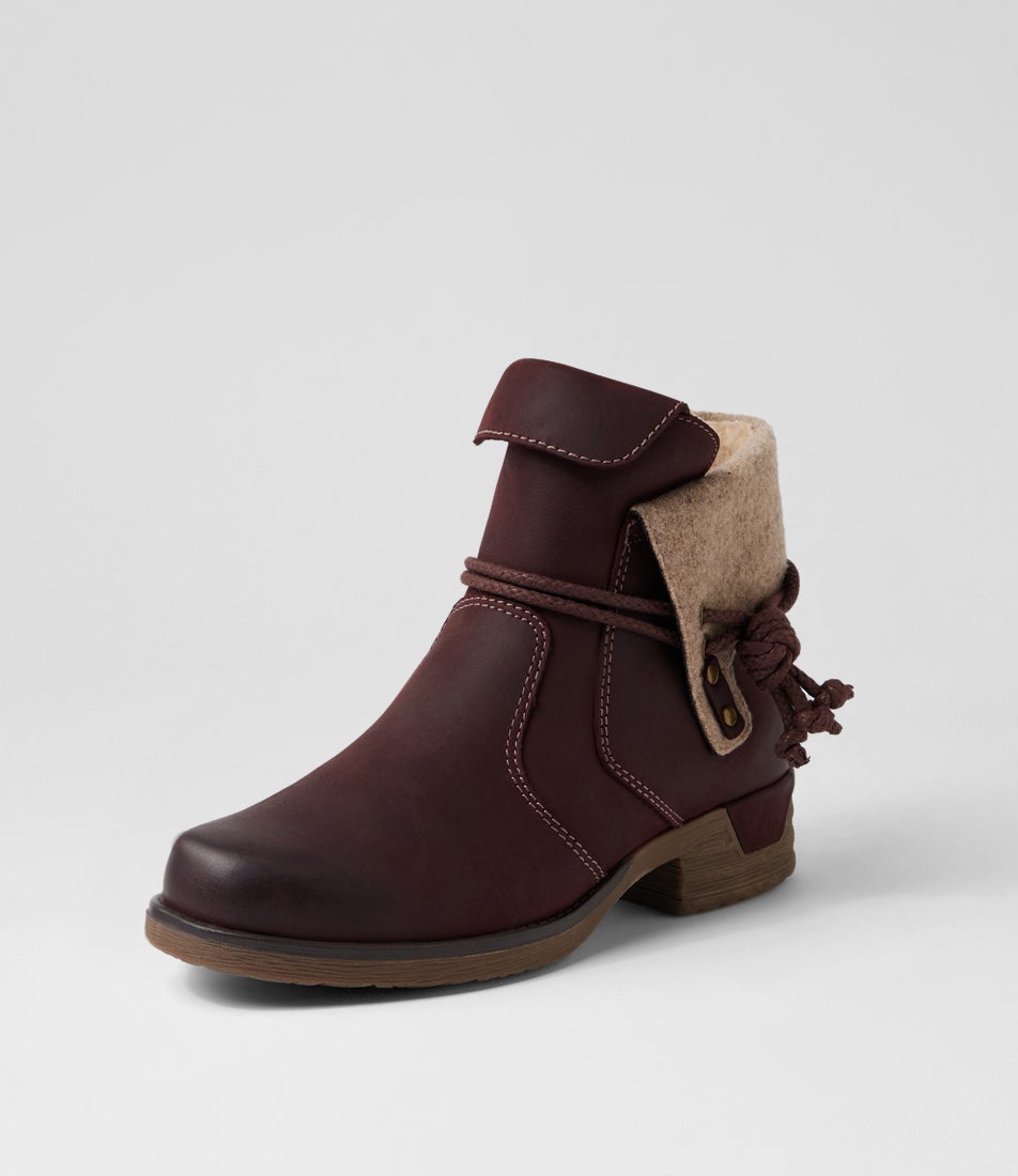 Inez Dark Red Leather Ankle Boots