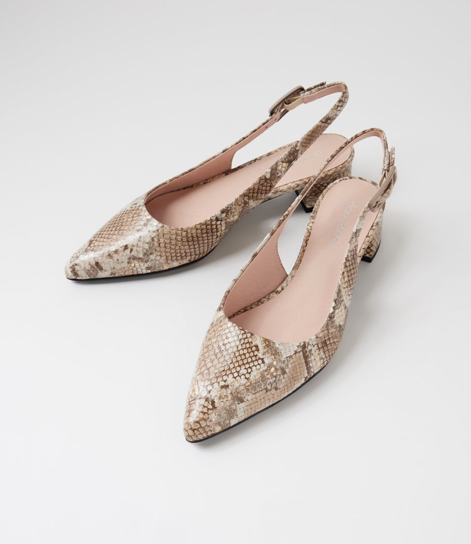 Claytin Neutral Metallic Snake Leather Heels