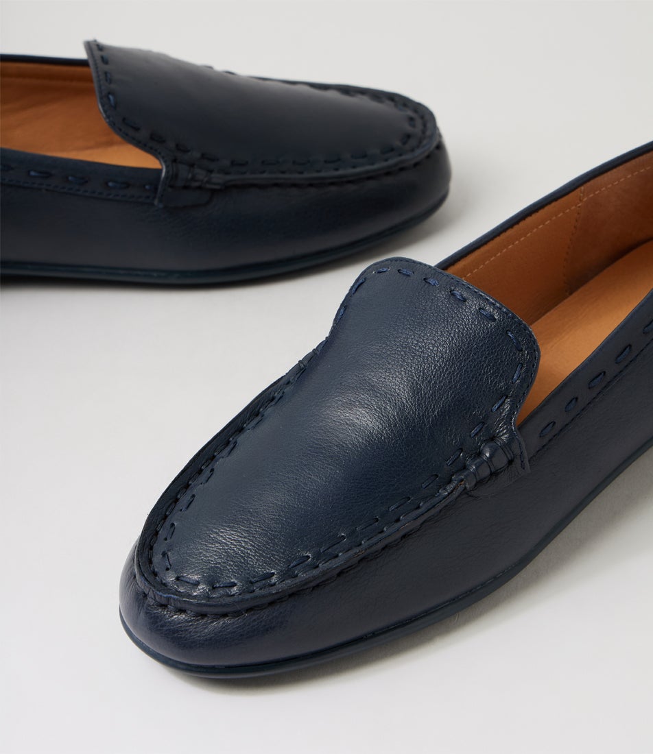 Rana Navy Leather Flat Shoes