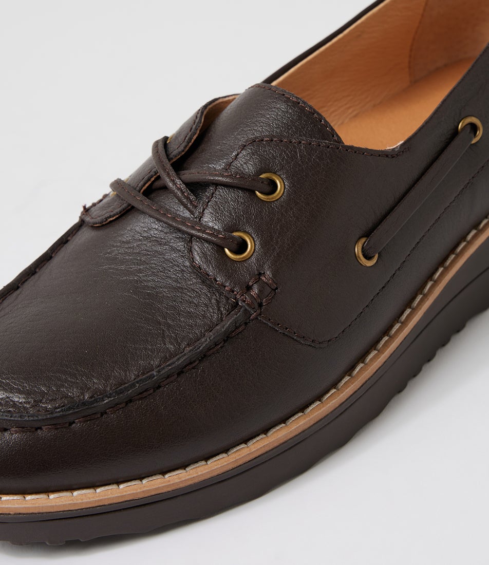 Okies Choc Leather Boat Shoes