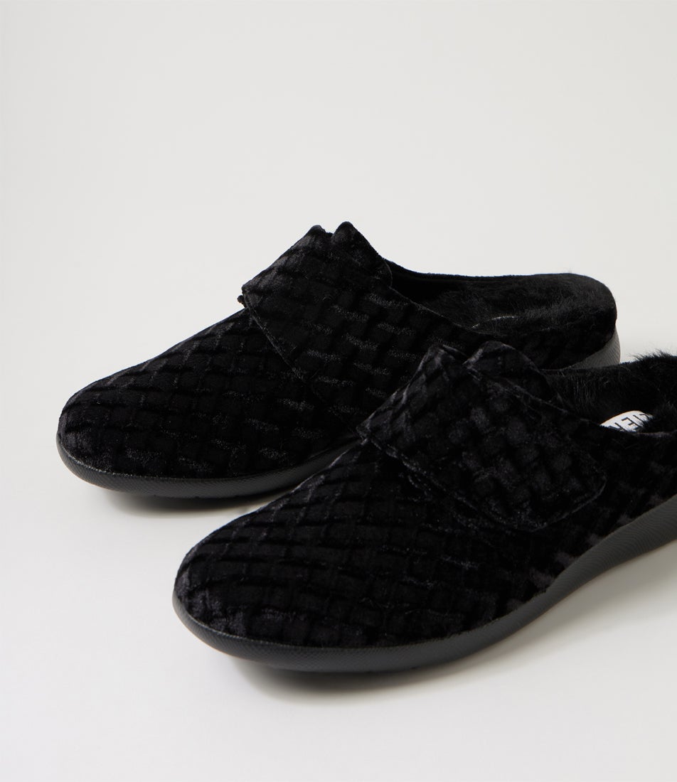 Fosco Xw Black Emboss Velvet Slippers