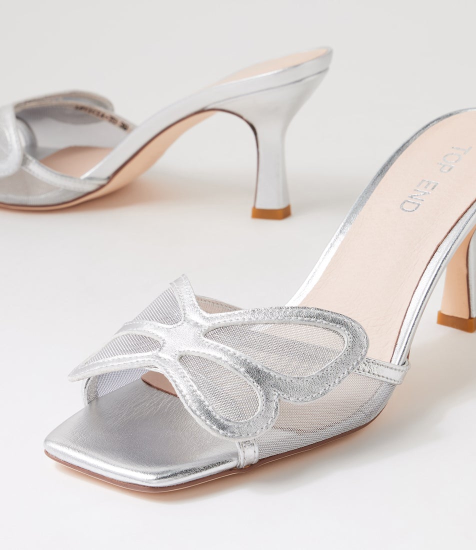 Loticia Silver Leather Mesh Sandals