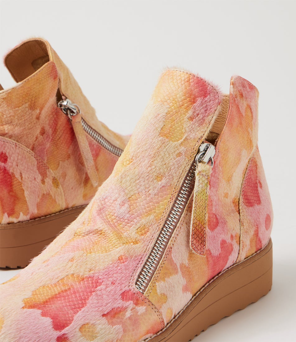 Ohmy Pink Mix Leather Ankle Boots