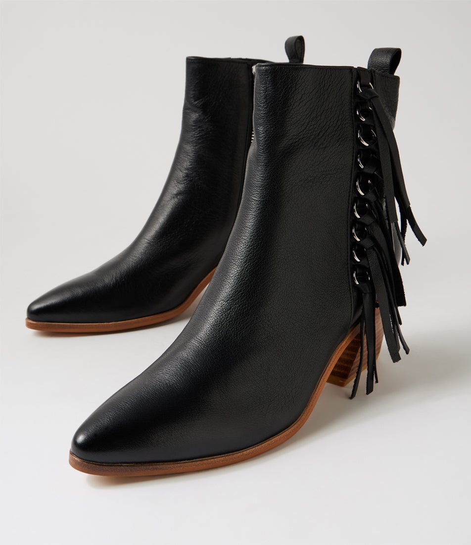 Joday Black Natural Leather Ankle Boots