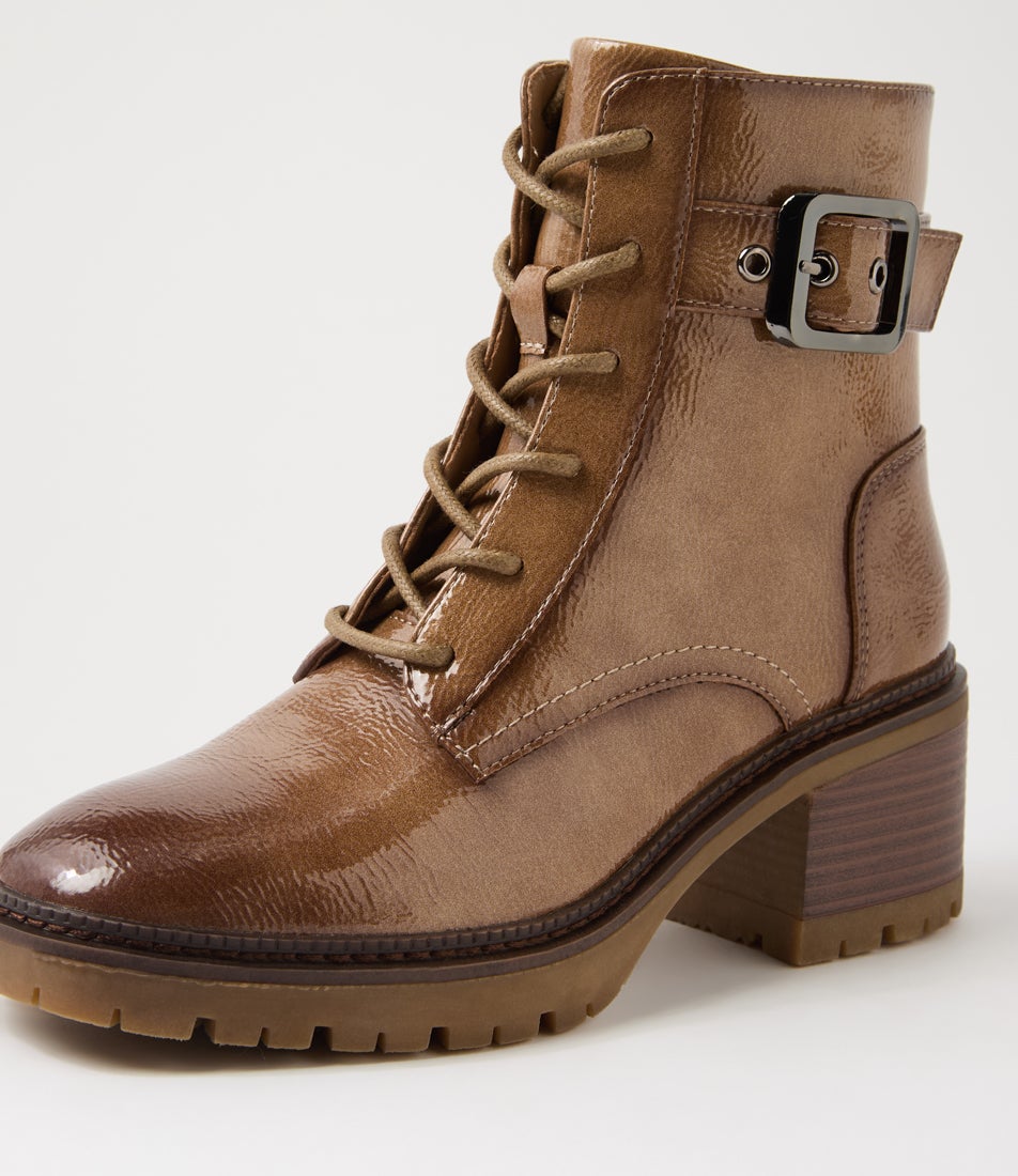 Nuttish Taupe Patent Pu Ankle Boots
