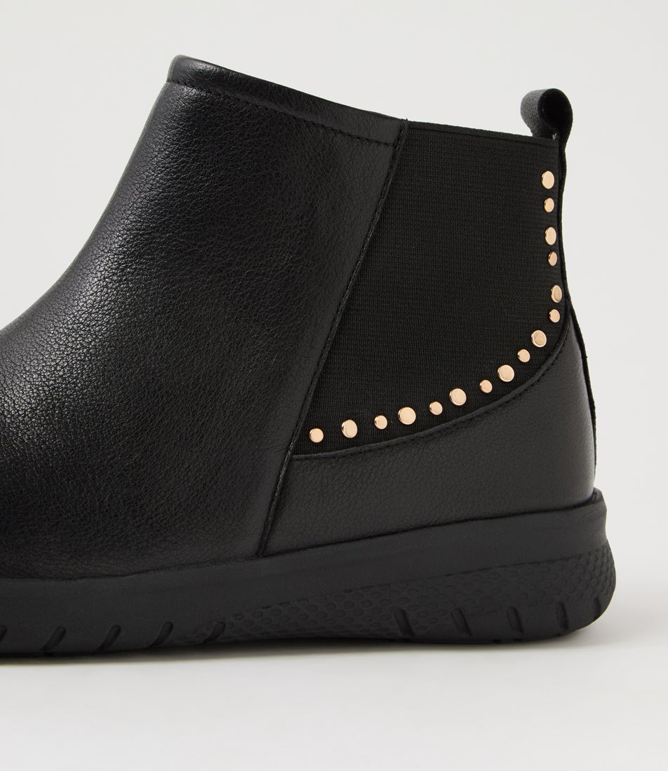 Suji Xf Black Leather Elastic Ankle Boots