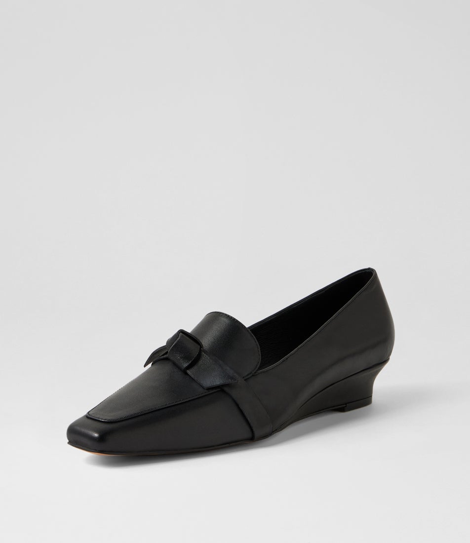Potony Black Leather Heels