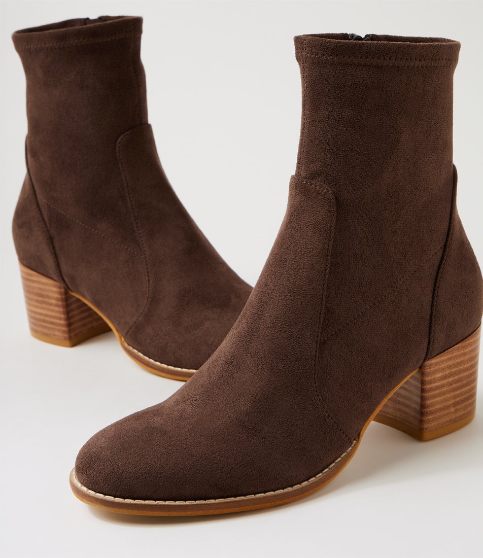 Millicent Choc Stretch Microsuede Ankle Boots