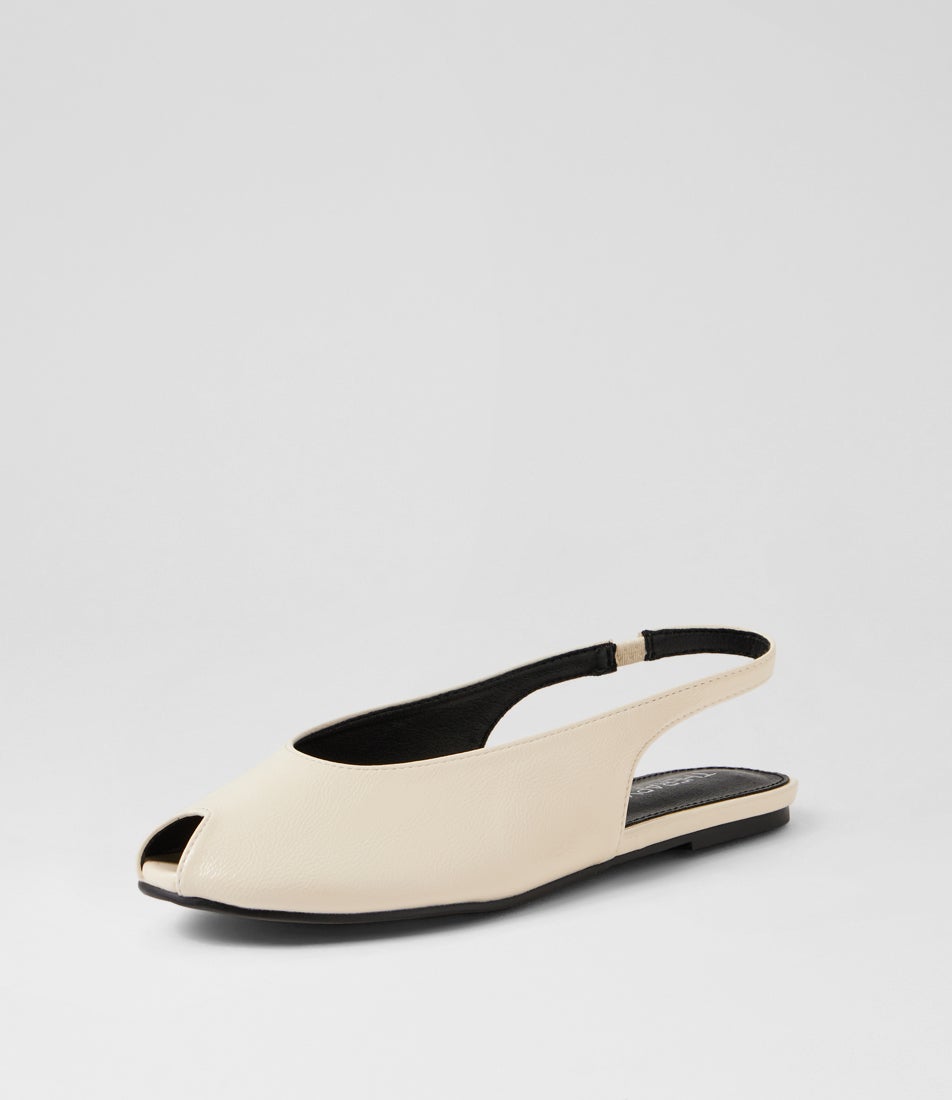 Elodie Off White Crinkle Patent Synthetic Flat Shoes