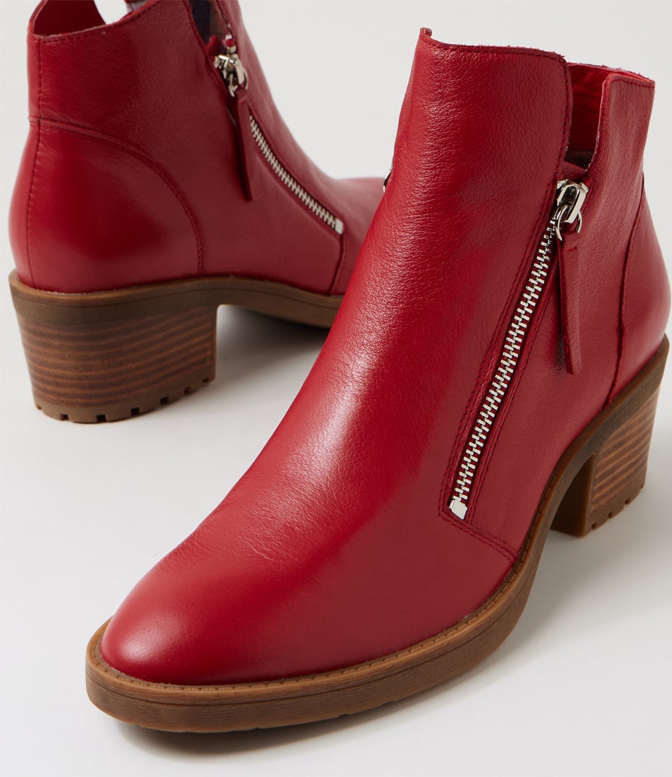 Lettice Dark Red Leather Ankle Boots
