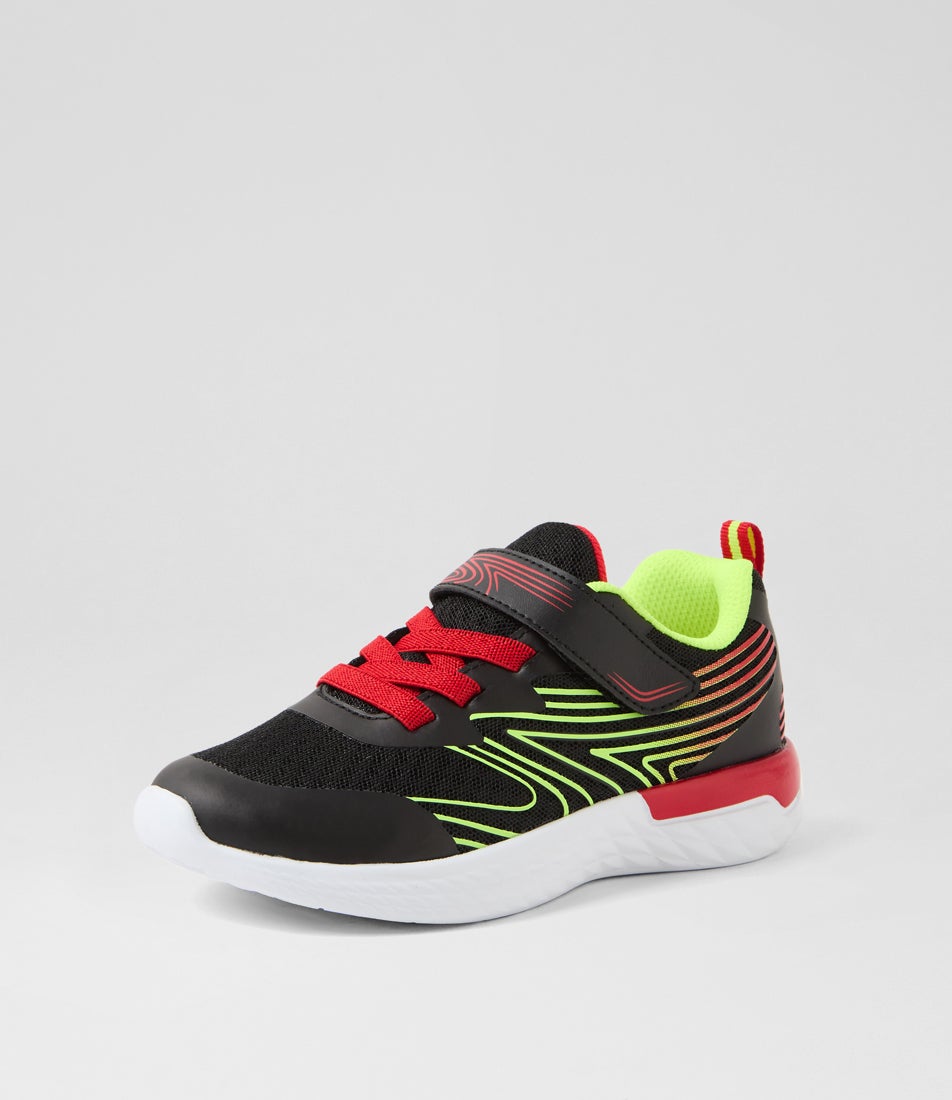 Capri Junior Adjustable Black Red Mesh Sneakers