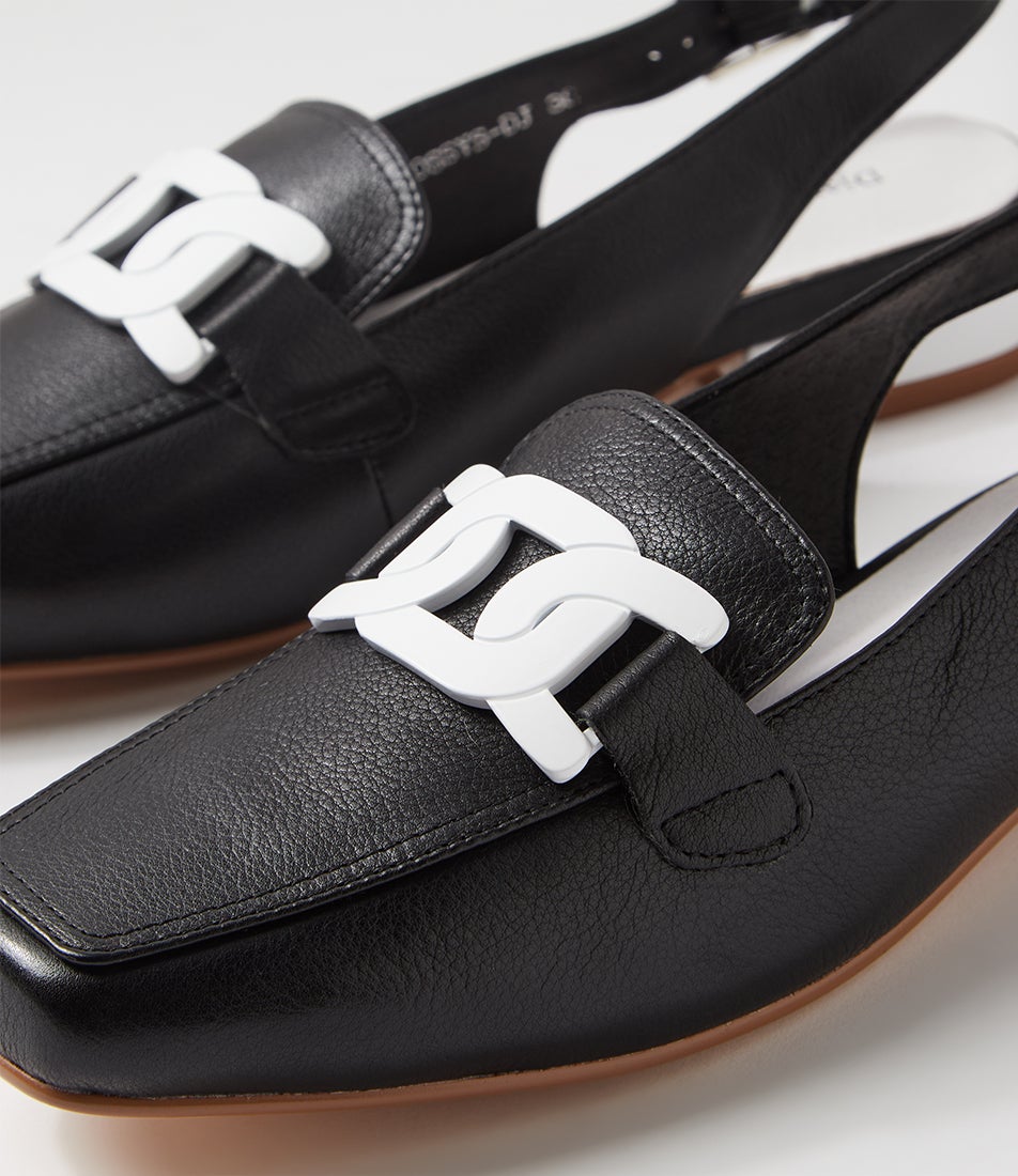 Bossys Black White Leather Patent Mules