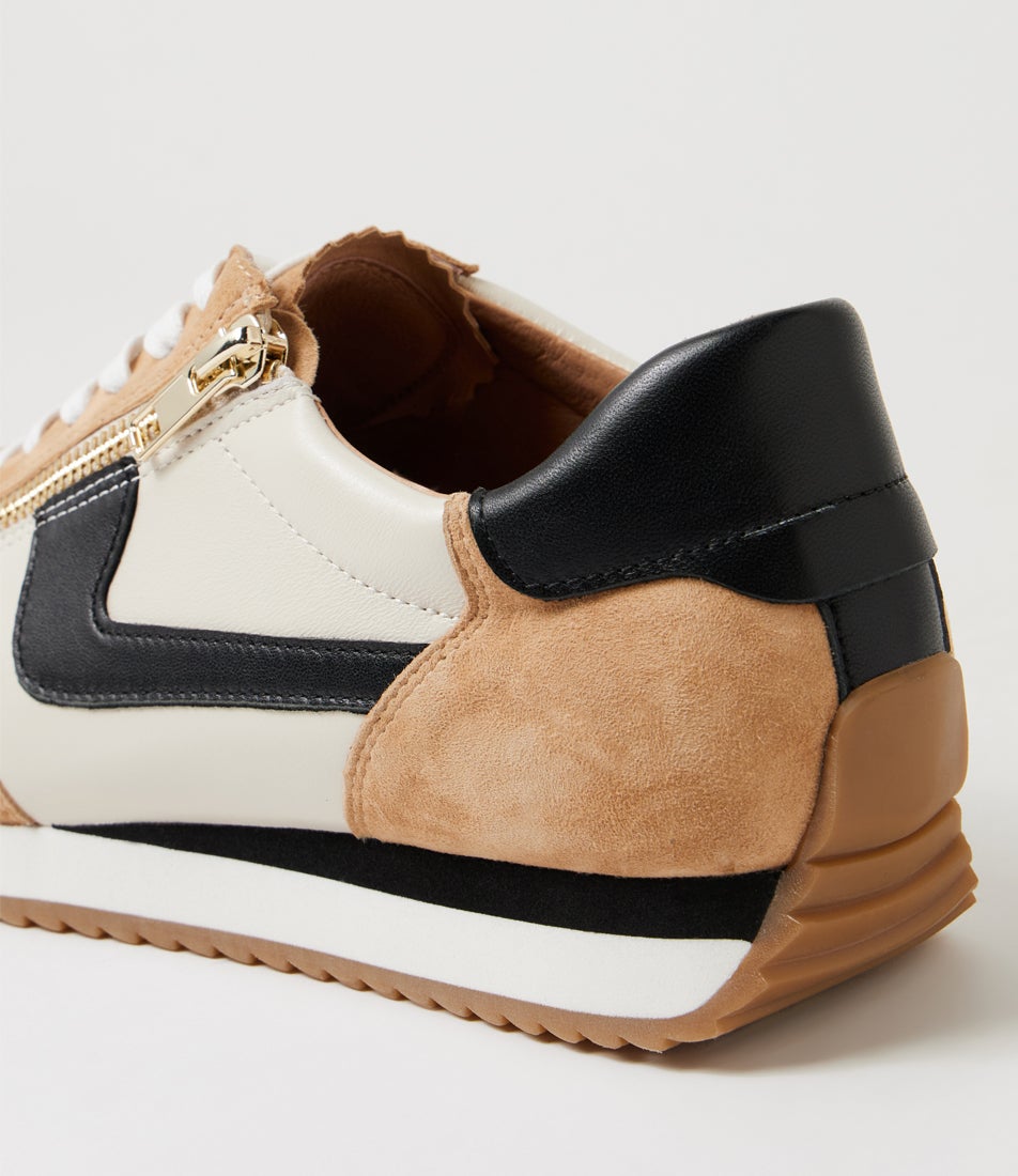 Vixons Light Taupe Black Leather Sneakers