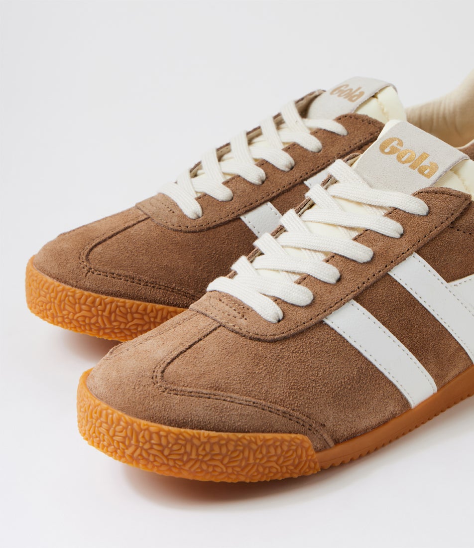 Elan W Tobacco White Suede Sneakers