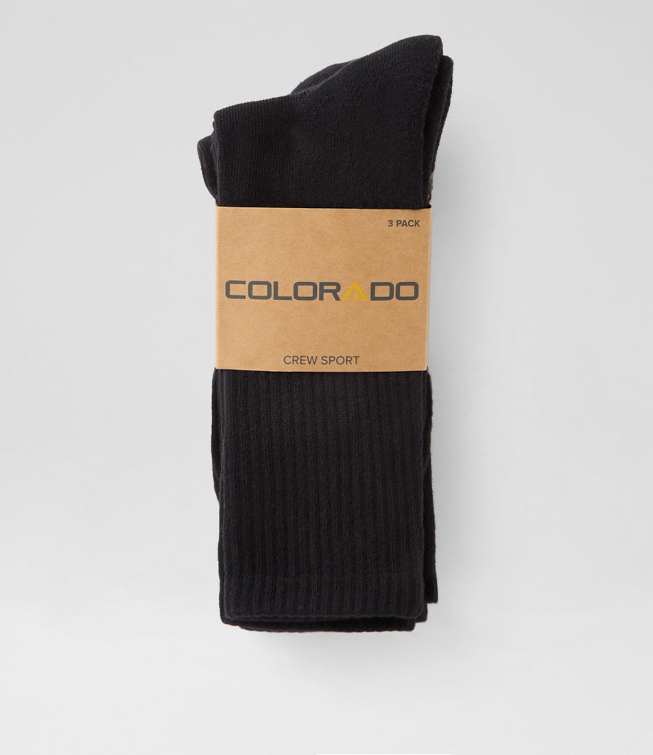 3pk Sport Crew Black Cotton Socks