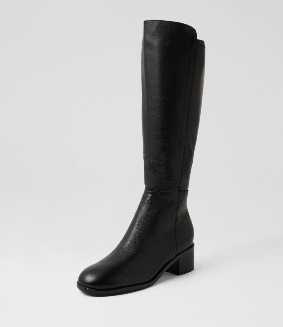 Ronel Black Leather Knee High Boots