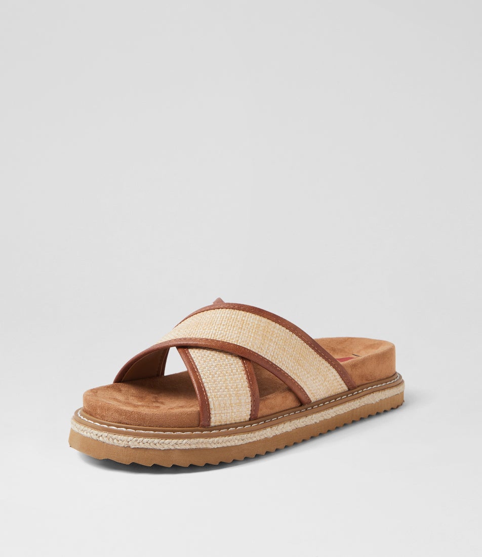 Harshini Tan Natural Synthetic Raffia Sandals