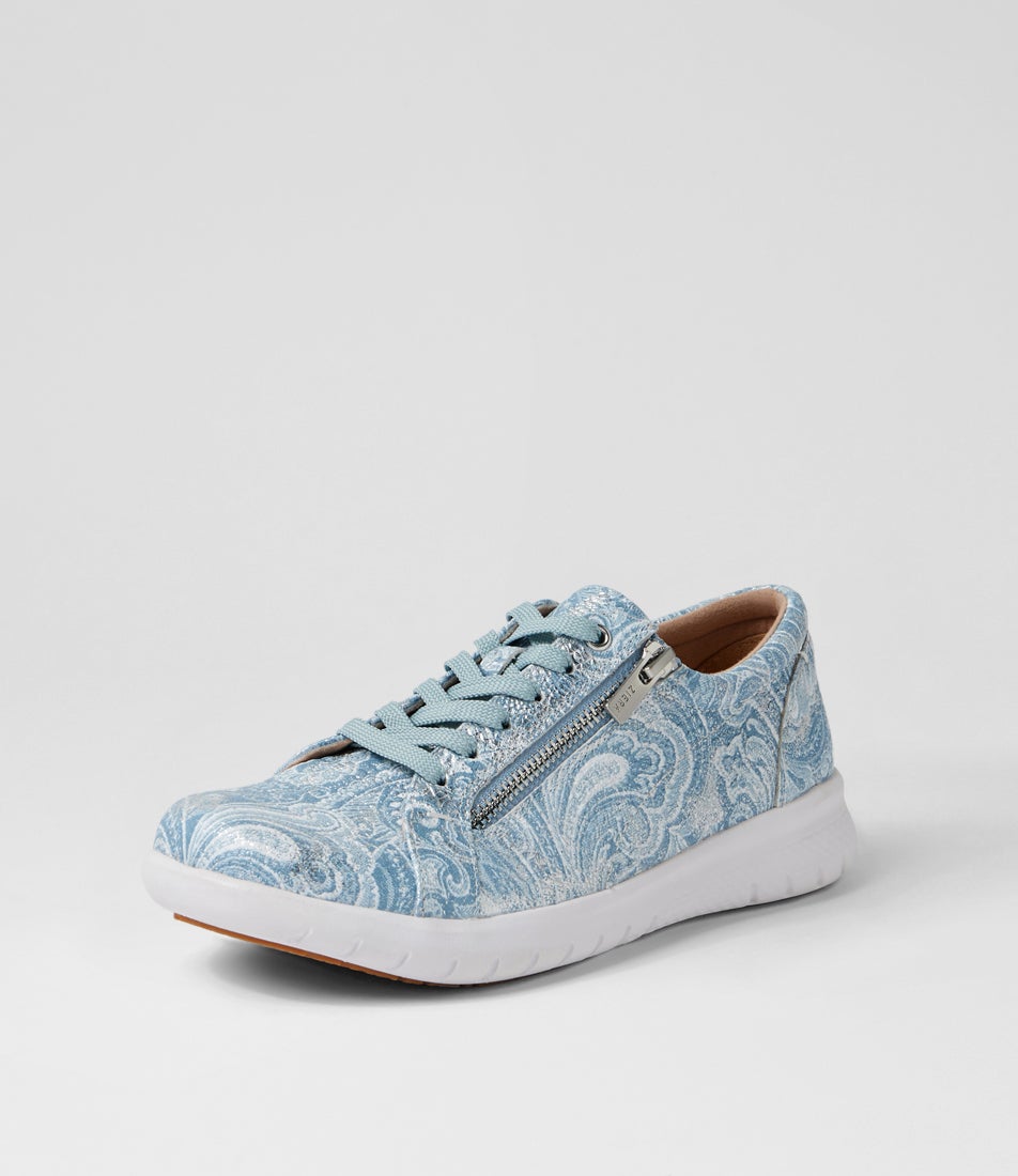 Solar Xf Blue Silver Paisley Leather Sneakers
