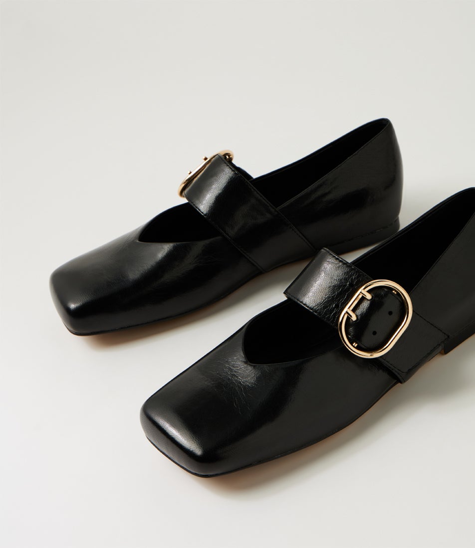 Ankitah Black Polish Leather Flat Shoes
