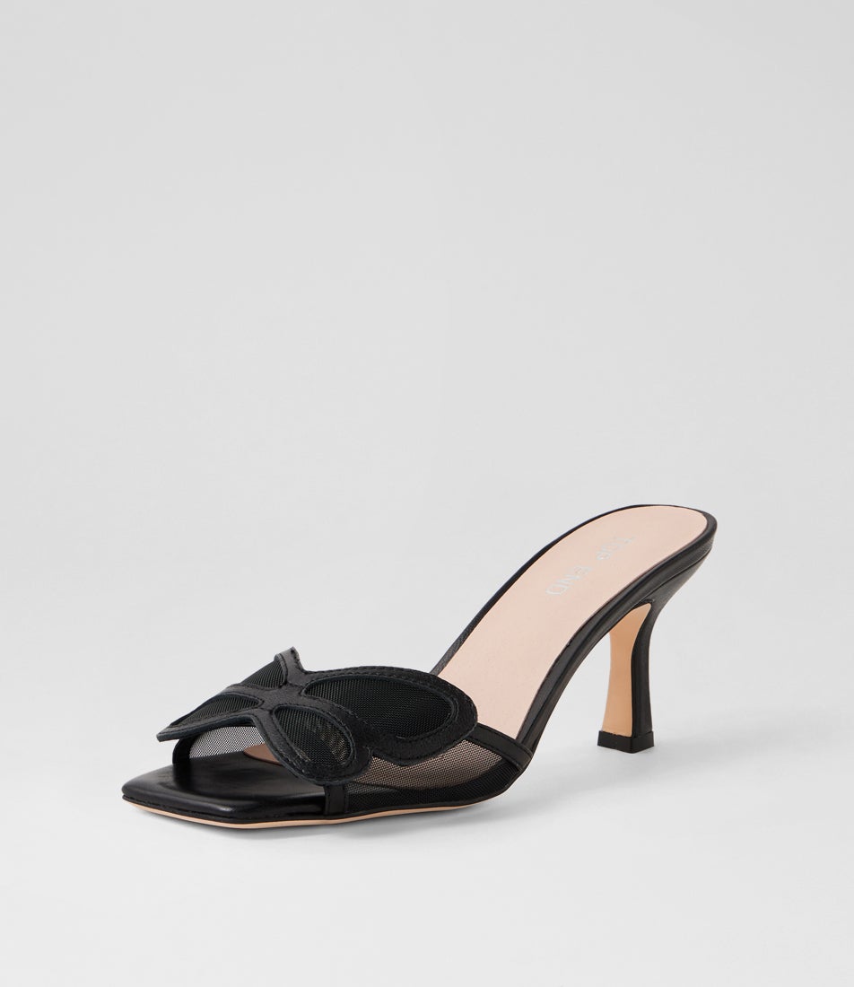 Loticia Black Leather Mesh Sandals