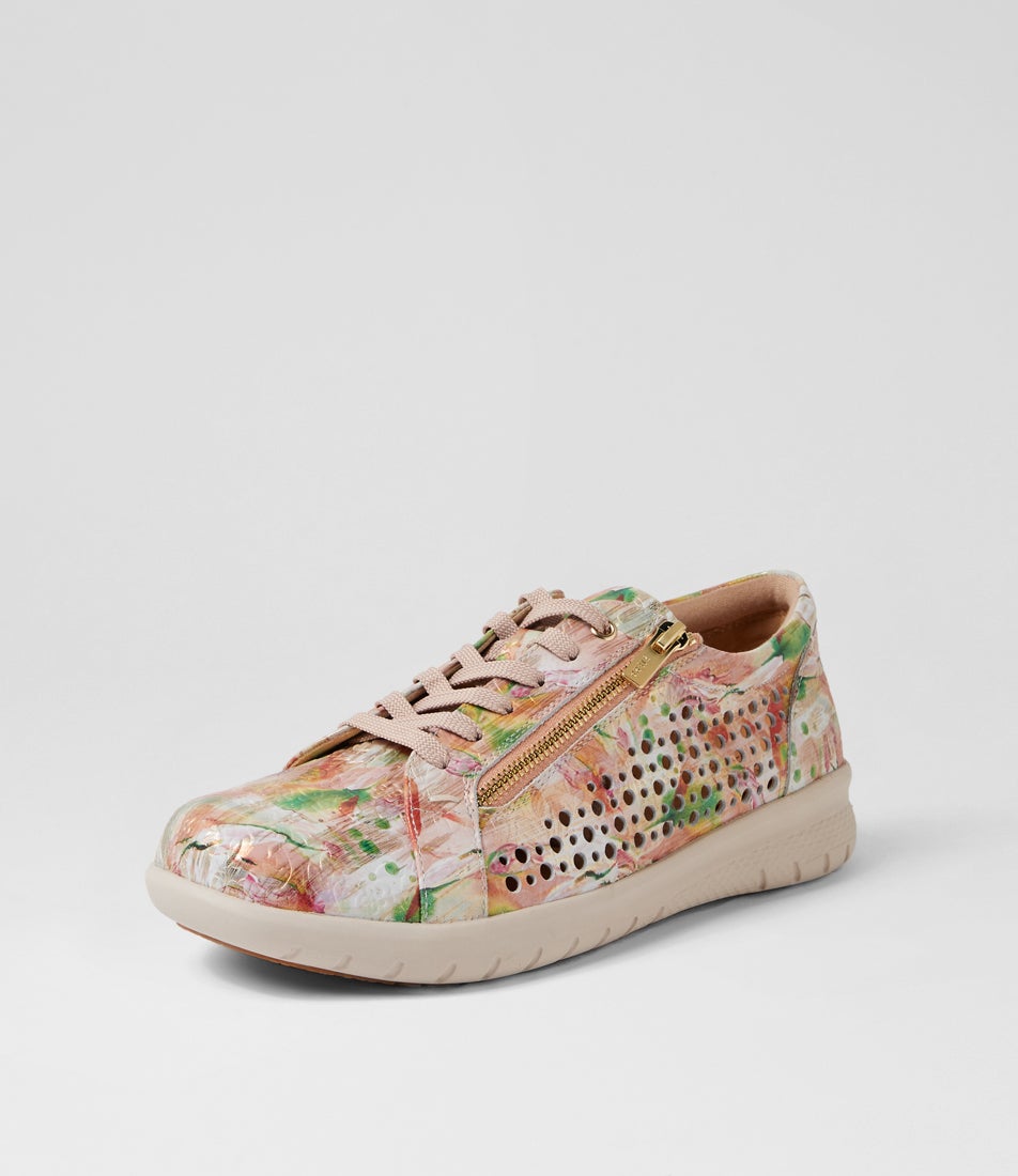 Shovo Xf Peach Almond Sole Embossed Leather Sneakers