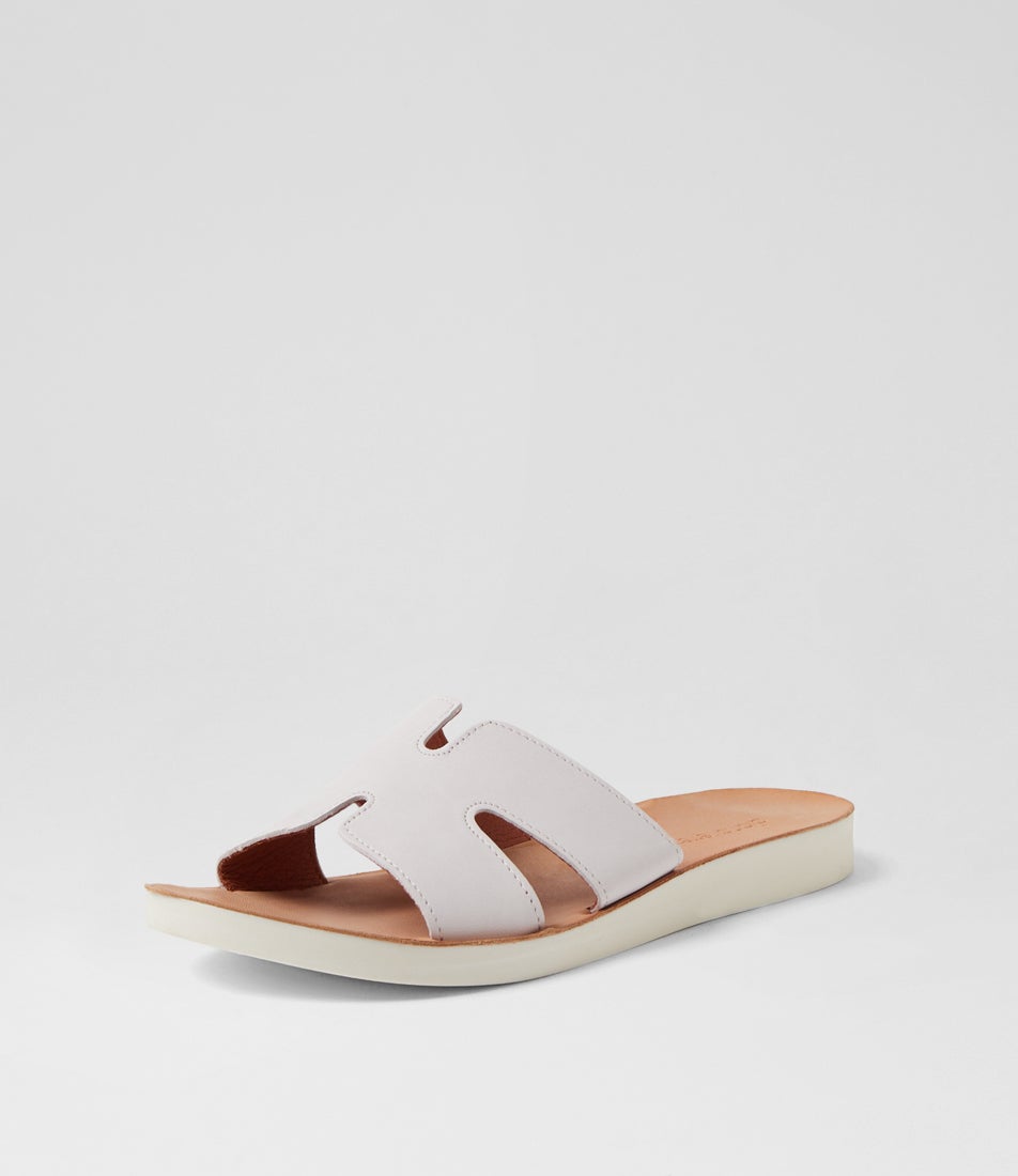 Nokker White Leather Slides