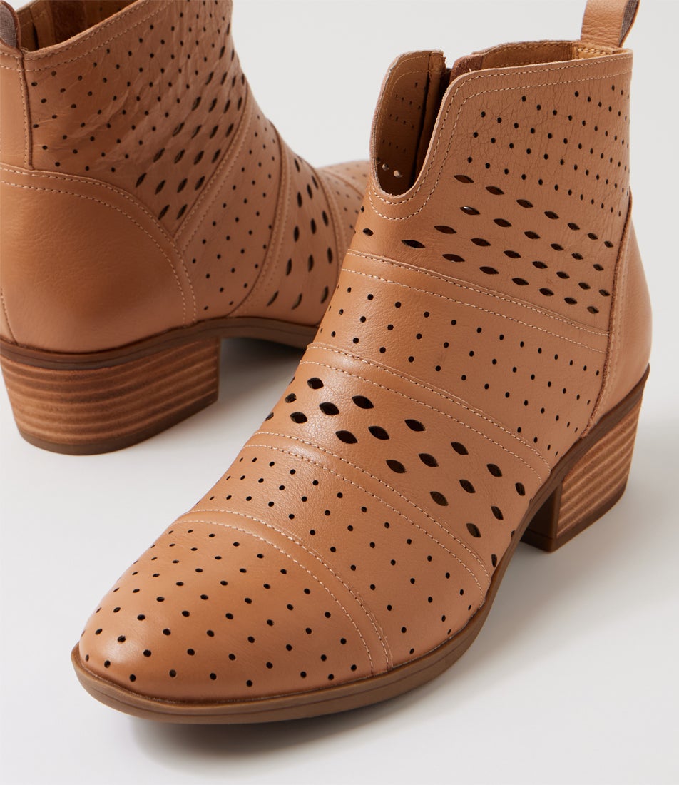 Zally Dark Tan Leather Ankle Boots