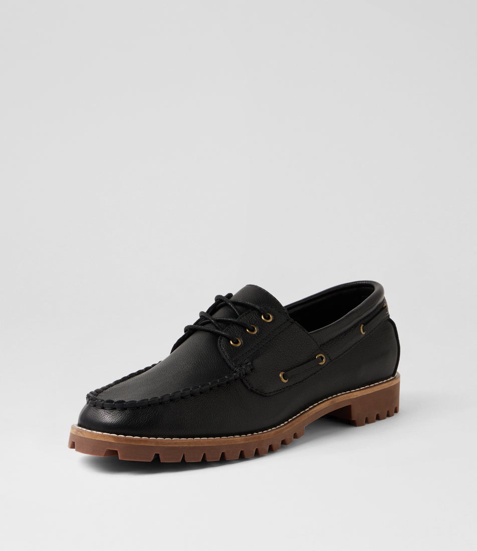 Jinny Black Leather Boat Shoes