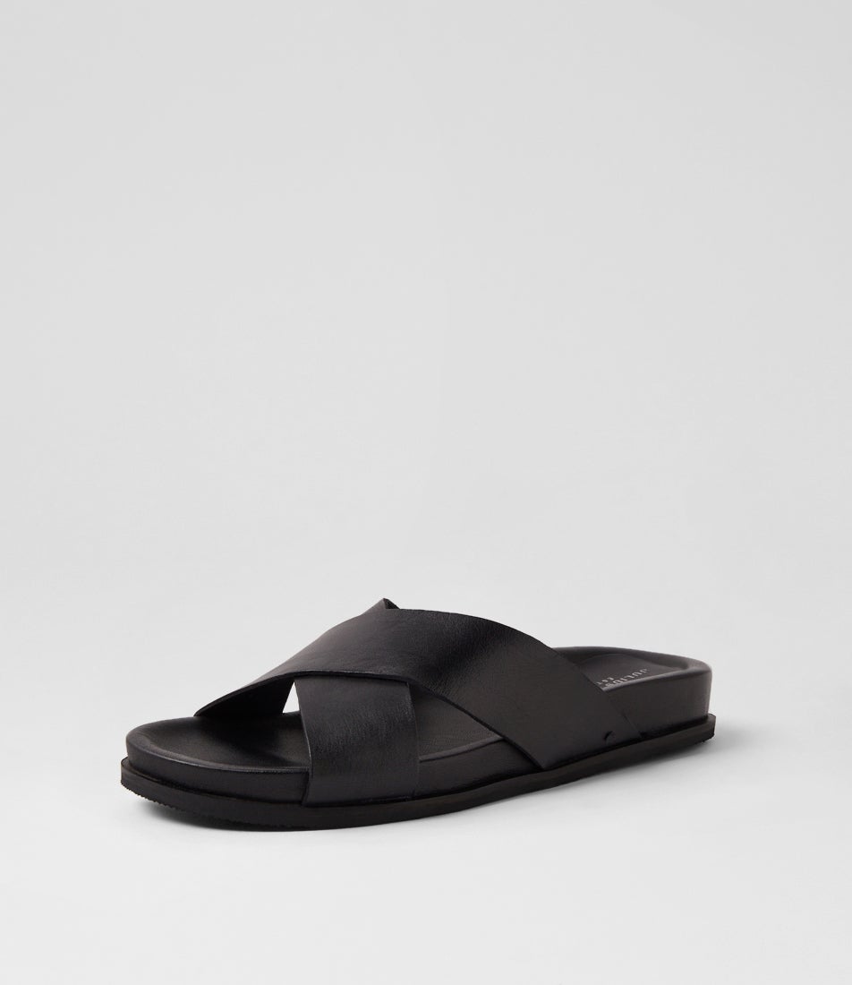 Vacate Black Leather Slides