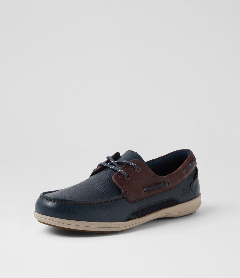 Askit Navy Brown Leather Boat Shoes