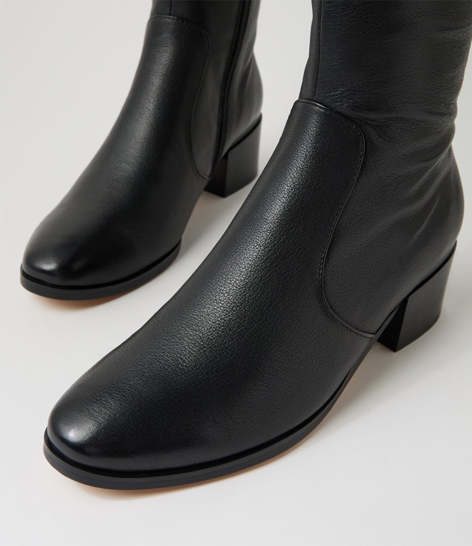 Sental Black Leather Knee High Boots