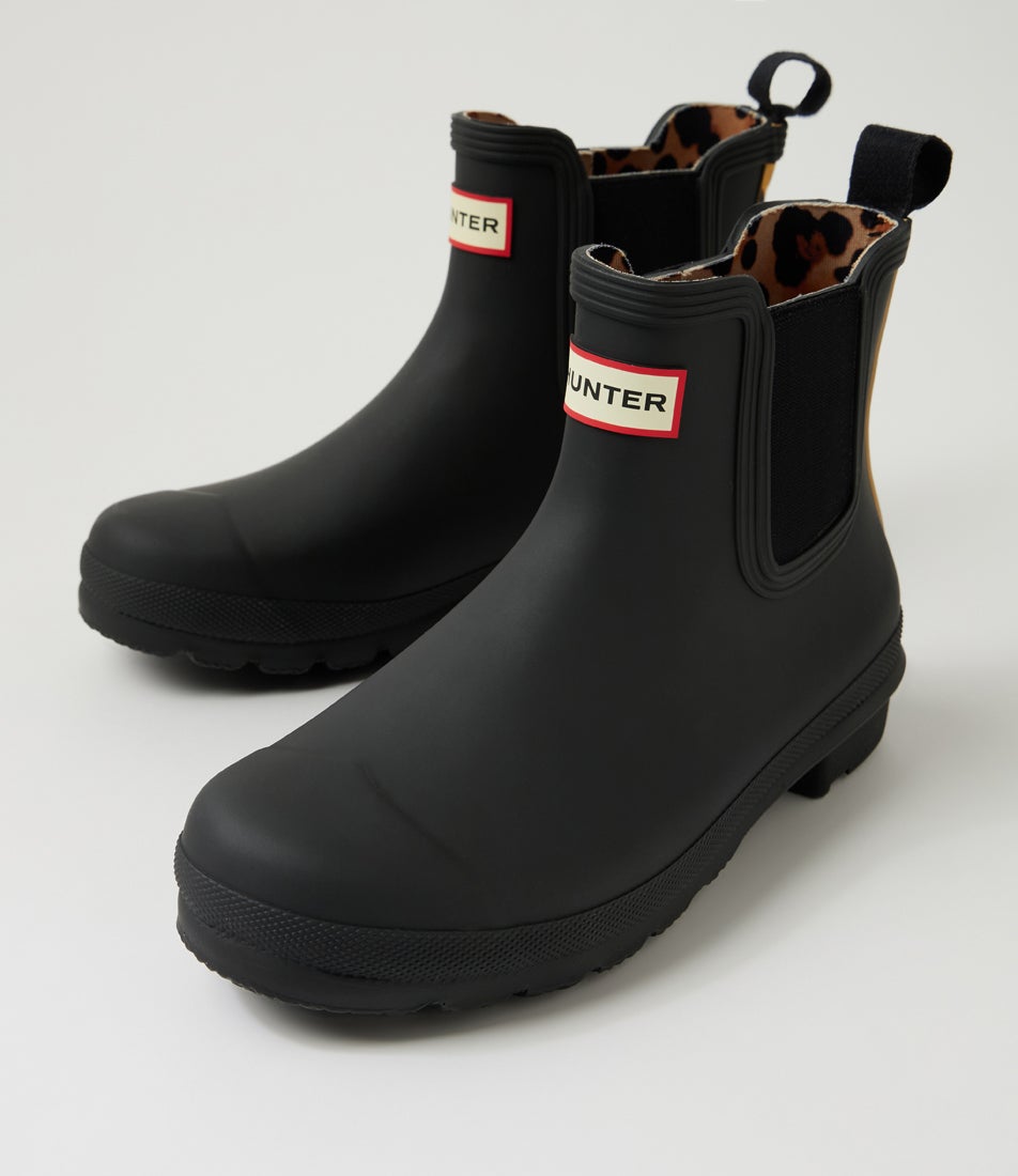 Original Chelsea Black Leopard Rubber Ankle Boots